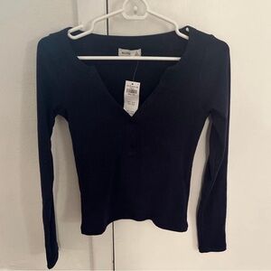 Hollister Navy Long Sleeve Henley Top